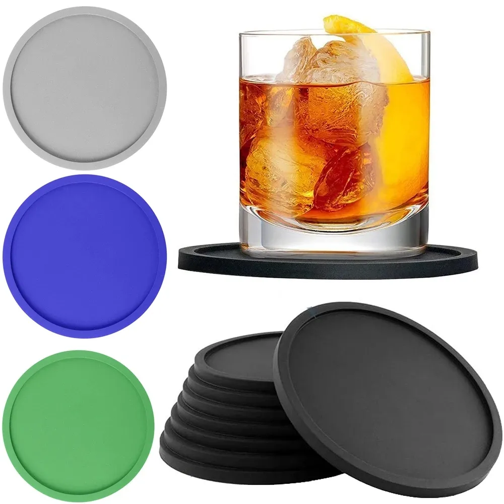 Silicone Coasters Colorful Heat Resistant Tea Cup Mat Round Thickened Non-slip Thermal Pad 9.8cm/10cm