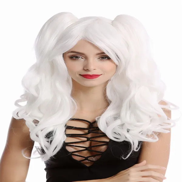 Perruque derramar femme cosplay 2 tranças de longa góthique lolita japon blanc peruca