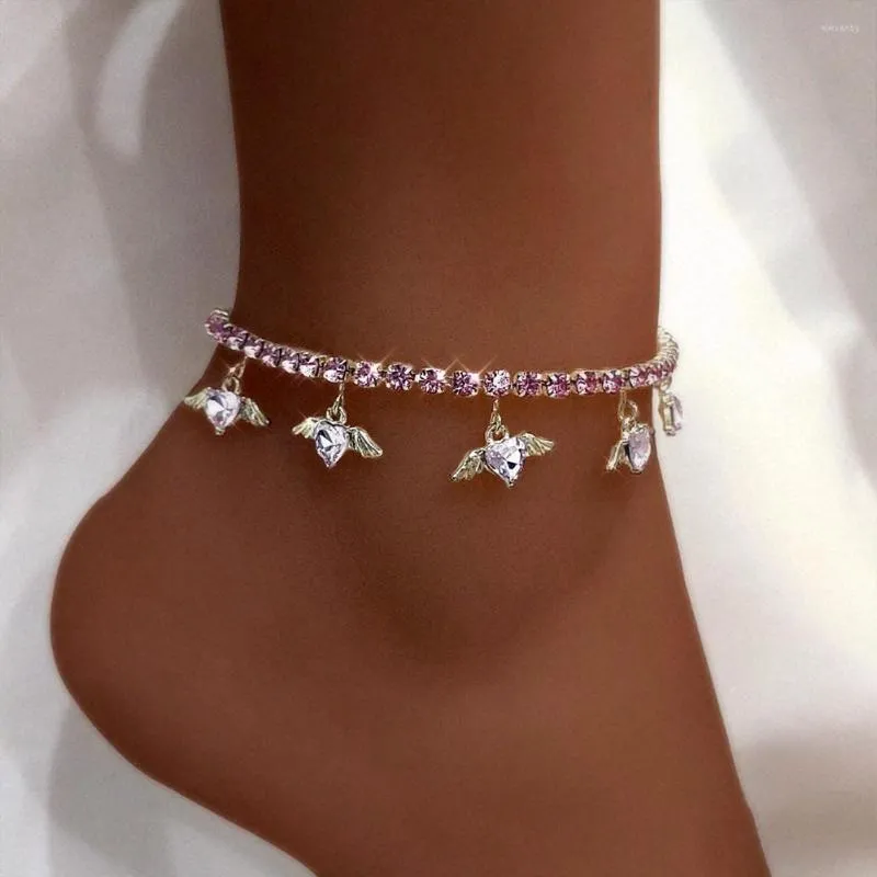 Anklets Boho Heart Gold Silver Color Crystal Tennis Foot Chain For Women Bling Rhinestone Jewel Sandal Sandals Ankel Armband