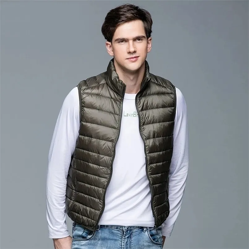 Мужская пуховая зимняя пальто 90% белый утиный жилет портативный ультра -светлый рукавиц для мужчин 220928