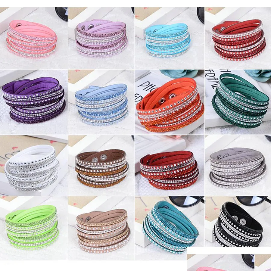 Bracelets De Charme Bracelet En Cristal Pour Les Femmes Slake Deluxe En Cuir Wrap Bracelet Manchette Punk Bracelets Fit Party Meilleur Cadeau 18 Couleurs Drop D Dhyxt