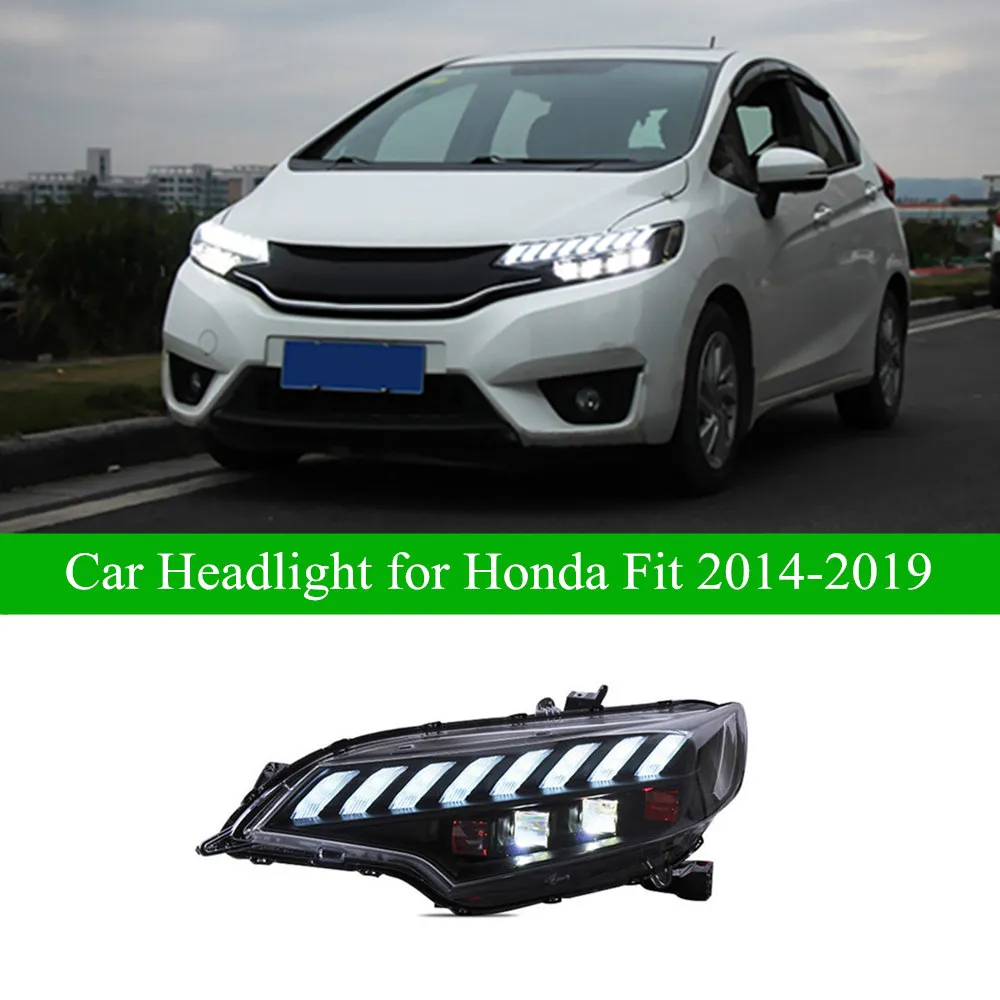 Car Daytime Running Head Lamp for Honda Fit Jazz 2014-2019 High Beam Lens Headlight Dynamic Turn Signal Light