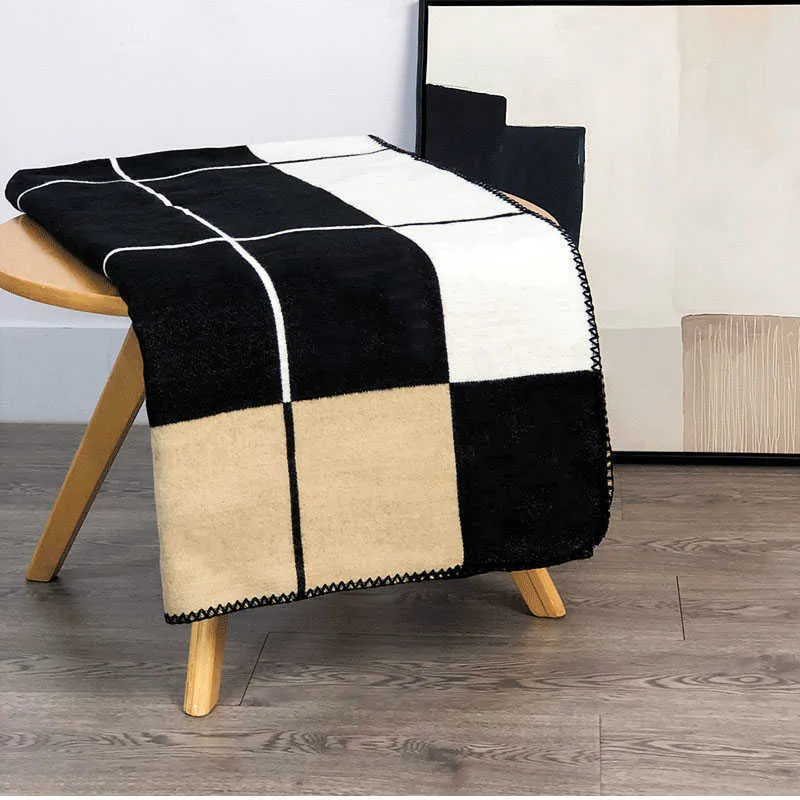 Caxemira xadrez de luxo com h arremesso de soneca de malha de malha e capa da cama da cama decorativa y2209