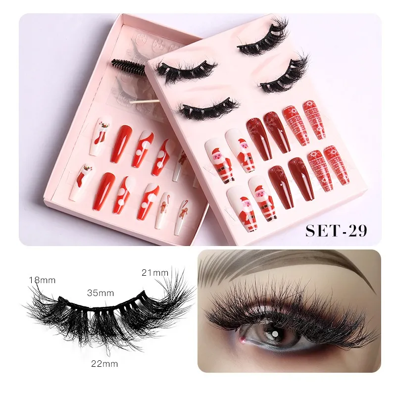 False Lashes Model Handmade Reusable Christmas False Eyelashes and Fake Nail Suit for ...