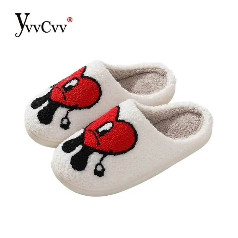 Slippers yvvcvv Bad Bunny Love Fluffy Women Warm مغلق لطيف القطنية القطنية ناعمة الشتاء أحذية داخلية 220926