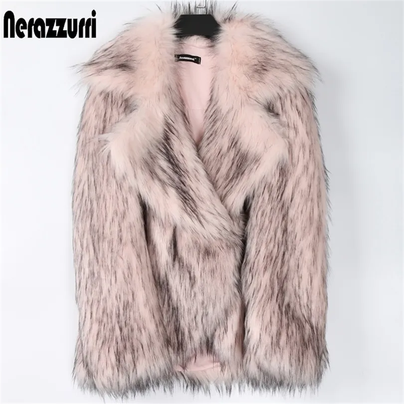 Womens Fur Faux Nerazzurri Winter Pink Vaux Fur Jacket Women Women Warm Warm Slight Fluffy Fake Coat for Fashion 220926