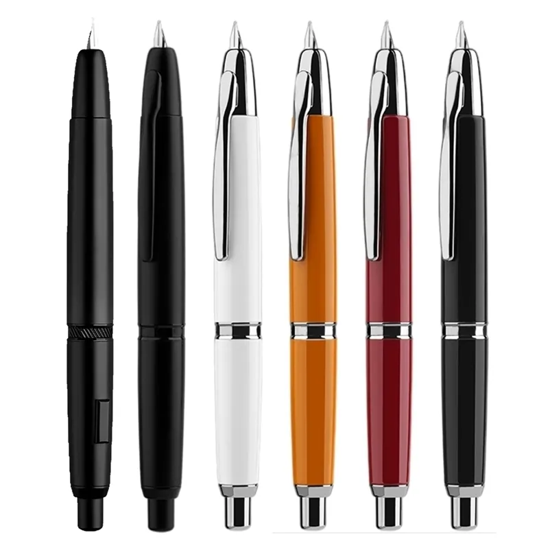 Fountain Pens Majohn A1 Press Retractable Fine Nib 0.4mm Metal Ink with Converter for Writing gifts pens Matte black 220927
