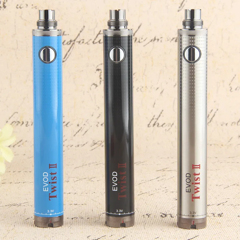 EVOD Twist II batterie 1600mAh 3.3V-4.8V 510 fil Vape stylo réglable tension variable bouton poussoir eGo-T Evod VV Vision Spin 2