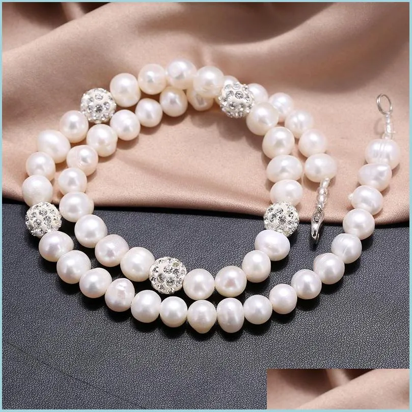 Beaded Necklaces 100% Freshwater Pearl Necklace For Women 8-9Mm White Potato Shape Wholesale Jewelry Gifts 6 Pcs/Lot Drop Delivery 20 Dhdgv