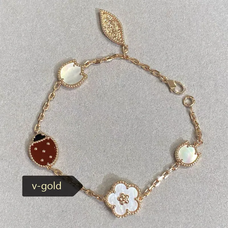 Charm Bracelets Women Designer Charm Bracelets 4 Four-Leaf-Clover Rosegold Ladybug Luxury Jewelry With Box299t