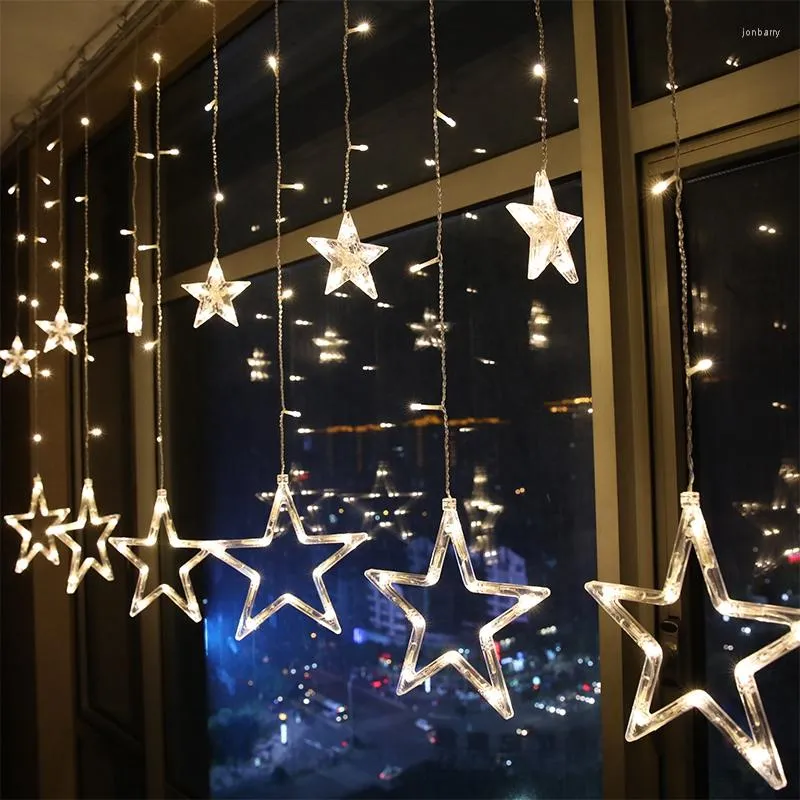 Saiten 220V LED Star Stringlichter romantische Märchen Pentagramm Vorhang Licht Hochzeitsfeier Weihnachten Girlande Dekoration Beleuchtung