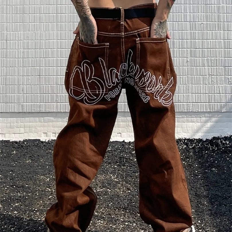 Jeans para hombre Último diseño Estrella Bordado Recto Ajuste suelto Pantalones Boyfriend Pantalone Hombre Y2K Moda Marrón Mid Rise Baggy para hombres 220928