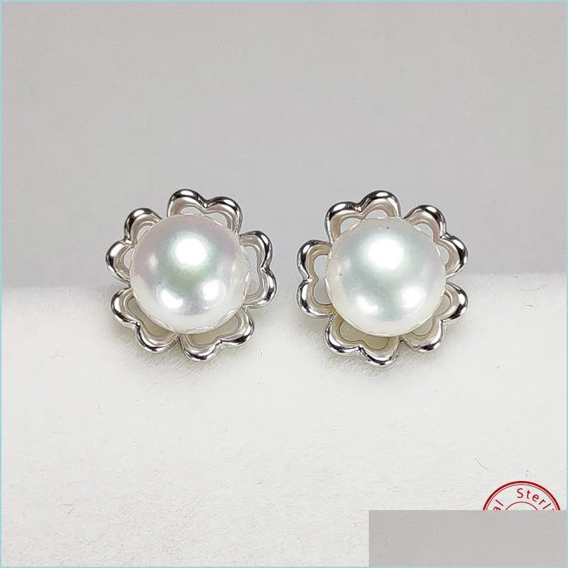 Stud 100% Pearl Earrings S925 Sterling Sier Stud Fashion Jewelry 6-7Mm Flower For Women Girl Diy Wedding Gift Drop Delivery 2021 Carsh Dh8Bk