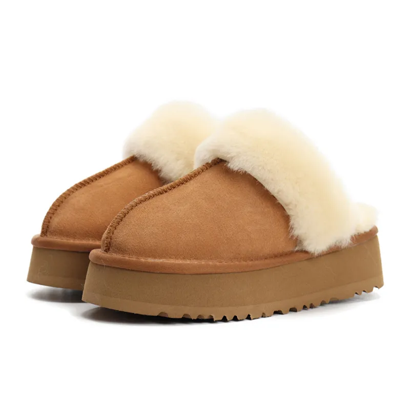 Designer Slippers Fluffy Winter Ultra Mini Boot Platform House Slipper Chestnut Real Leather Indoor Thick Bottom Australia Snow Boots