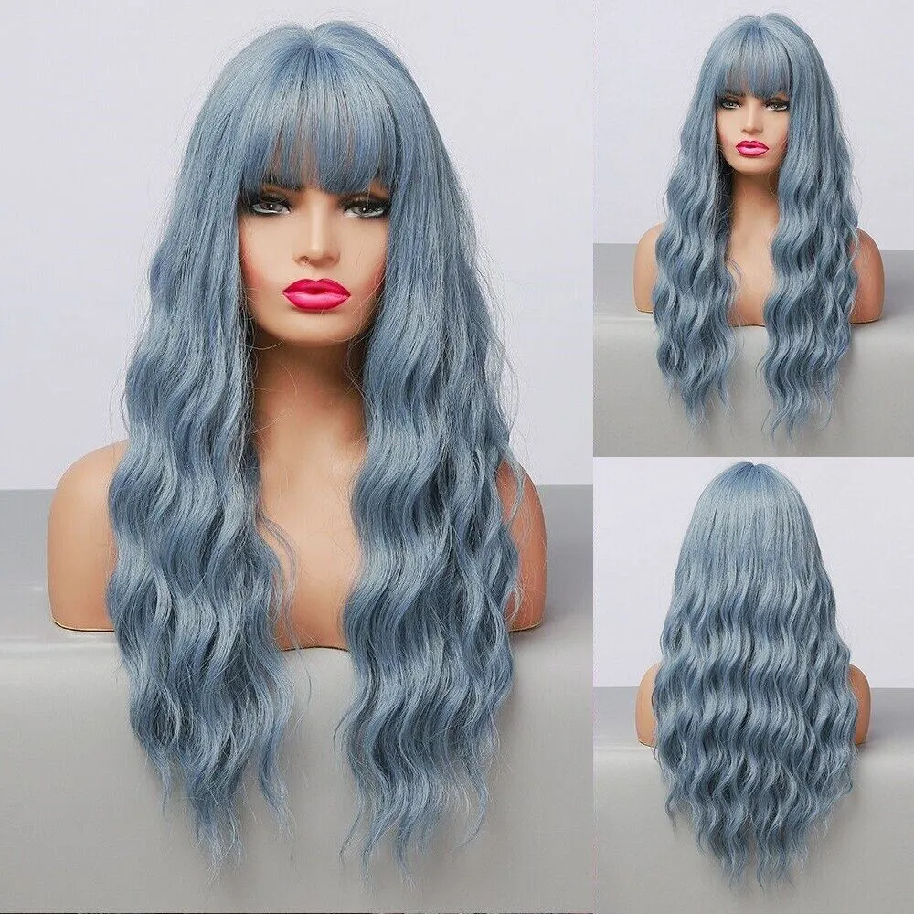Long Curly Wigs Bangs Synthetic Cosplay Heat Resistant Costume Daily Women Hair wig