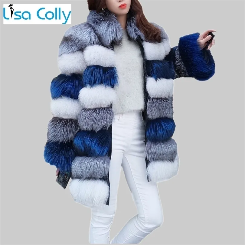 Womens Fur Faux Winter Parka Coat Luxury Long Sleeve Stand Collar Overcoat Jacket Outwear 220927