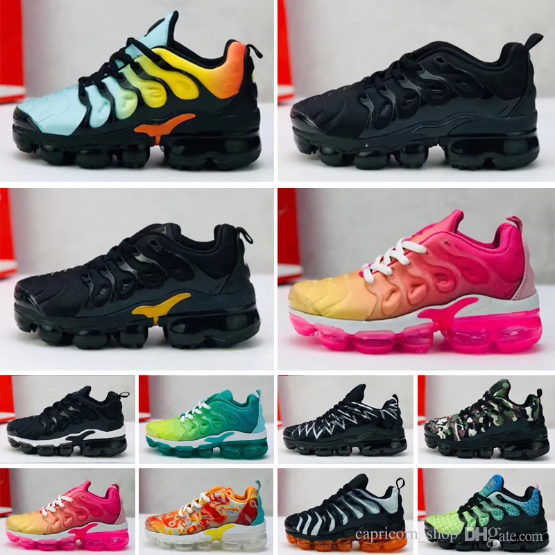 Nike Air TN Plus Lace Up 2019 TN Kinderschuhe Triple Black Grauweiß Lila Säuglingskinder Kleinkind Run Trainer Junge Mädchen Turnschuhe laufen