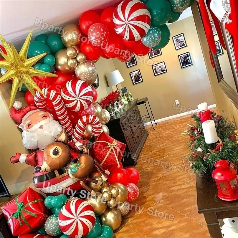 Weihnachtsdekorationen, Luftballons, Bogen, Rot, Weiß, Metallic-Silber, Zuckerstangenfolie, Globos, Ballongirlande für die Partydekoration des Jahres 220927