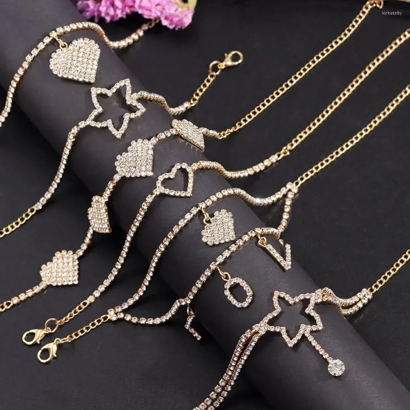 Anklets Caraquet Hollow Crystal Star Tassel Anklet For Women Gold Silver Color Shine Double Row Rhinestones Tennis Foot Chain Jewelry