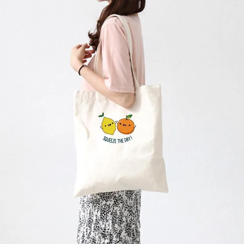 Shoppingväskor japansk tygväska för lady litterär tecknad duk axel flickor studenter bomullsduk eko shoppare