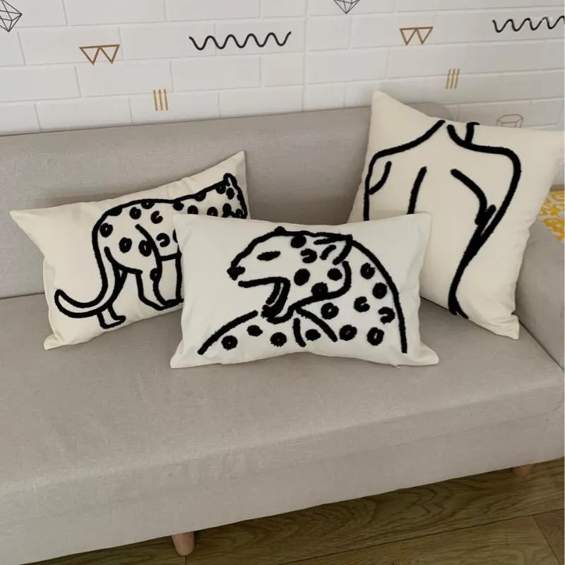 Pillow Cheetah Embroidery Case Handmade Tufted Cover Nordic Home Decor Backrest Boho For Sofa Bed Homestay