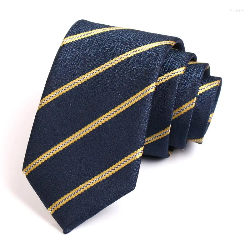 Nœuds papillons Mode Cravate formelle 2022 Hommes Classique Bleu / Or Rayé Cou Haute Qualité 7CM Pour Hommes Costume D'affaires Travail Cravate