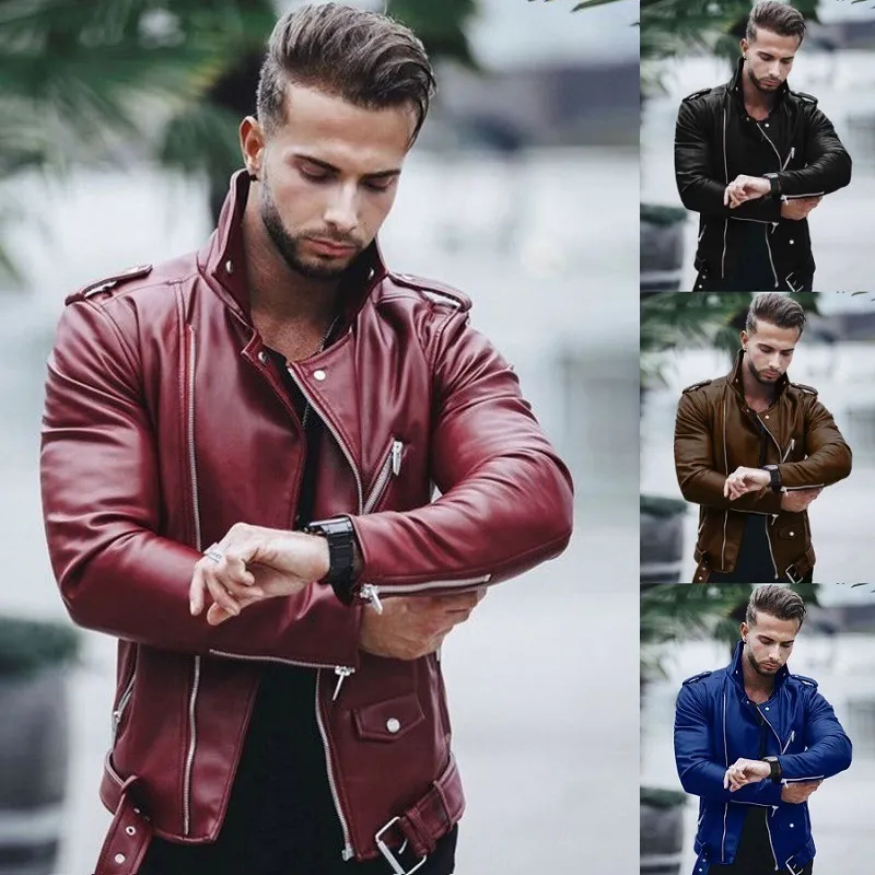 Hommes Cuir Faux Cuir Hommes Punk Style PU Veste En Cuir Moto Mince Solide Couleur Noir Fermeture Éclair Plus La Taille 4XL 5XL Hommes Automne Hiver Vêtements 220927