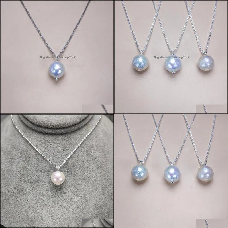 Pendant Necklaces Natural Baroque Pearl Necklace 925 Sier Pendant 10-11Mm White For Women Fashion Jewelry Gift Wedding Drop Delivery Dhwfk