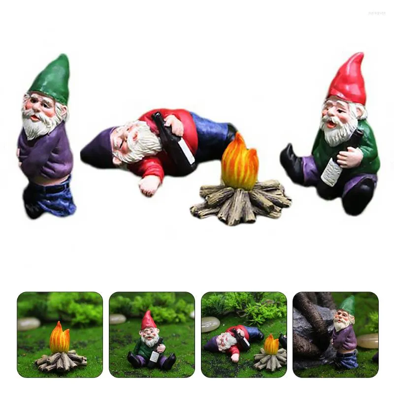 Decoratieve bloemen 4 stks Schattig Dwarf Doll Design Desktop Ornament Elf Resin Craft Garden