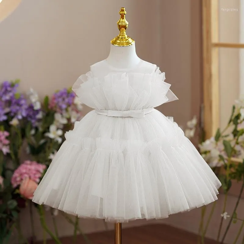 Girl Dresses 1st Birthday Princess For Baby Girls Solid Elegant Kids Wedding Party Tutu Gown Cute Born Infant Christening Vestidos