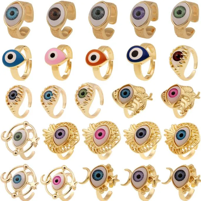 Fashion Gold Evil Blue Eye Band Rings justerbar enkel stil svans ring koppar smycken ring g￥va f￶r m￤n kvinnor