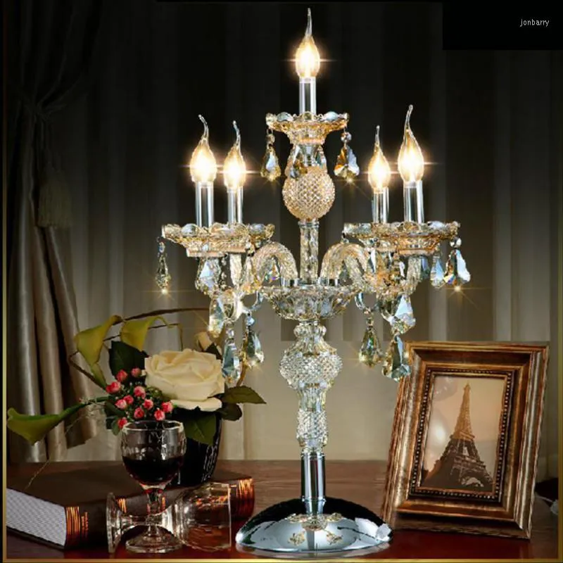 Bordslampor stora LED -ljushållare Candelabrum Wedding Lamp Restaurant Crystal Candlestick Candelabra sovrum glas skrivbordsljus