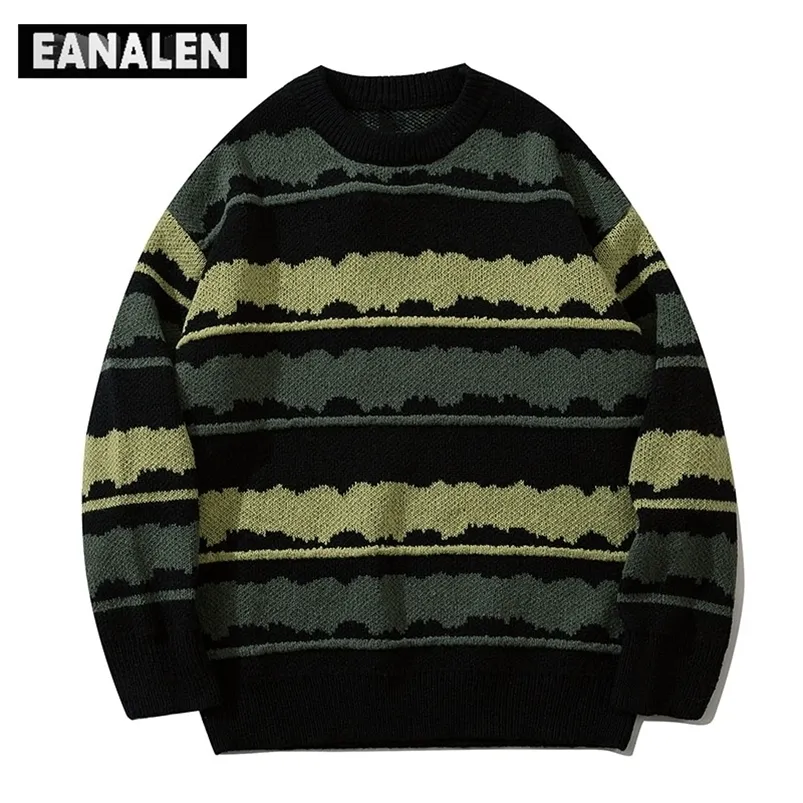 Men's Sweaters Harajuku vintage jumper striped ugly sweater streetwear pullover men oversized hip hop punk knitwear video grandpa sweater 220928
