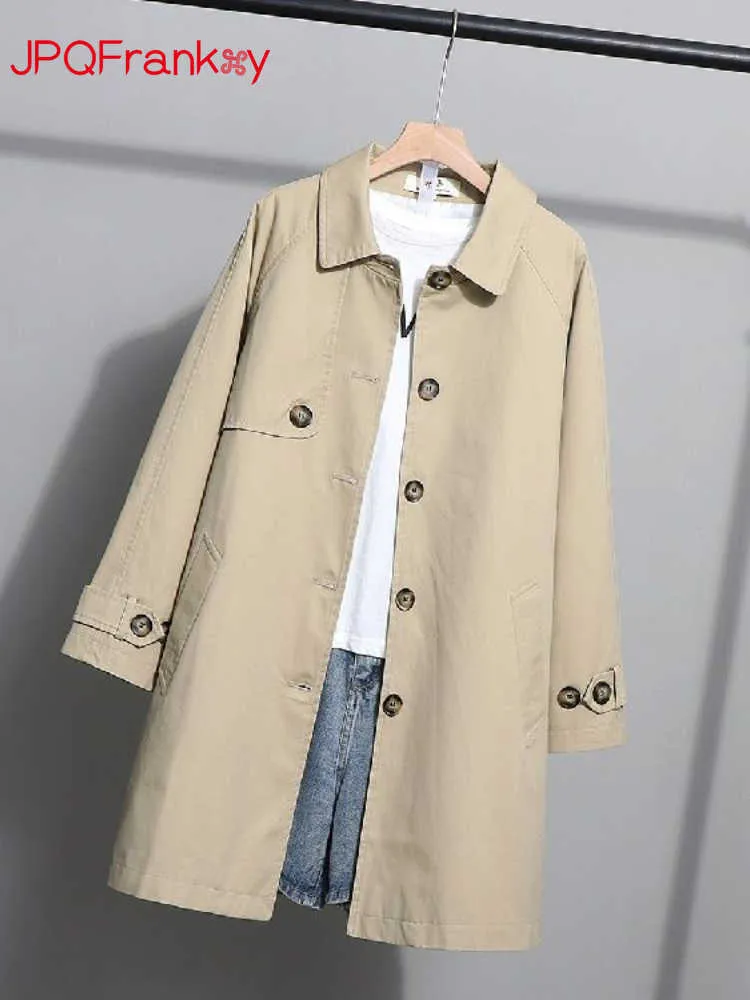 Trench Coats 2022 coupe-vent mi-long pour femmes printemps et automne nouvelle Version coréenne manteau de tempérament ample et polyvalent manteaux et vestes Y2209