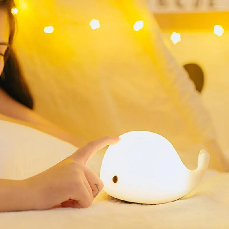 Luci notturne Luce Balena Cartoon Bambini Camera da letto a led Lampada da tavolo Lampada da notte Decorazione regalo di compleanno per bambini Illuminazione