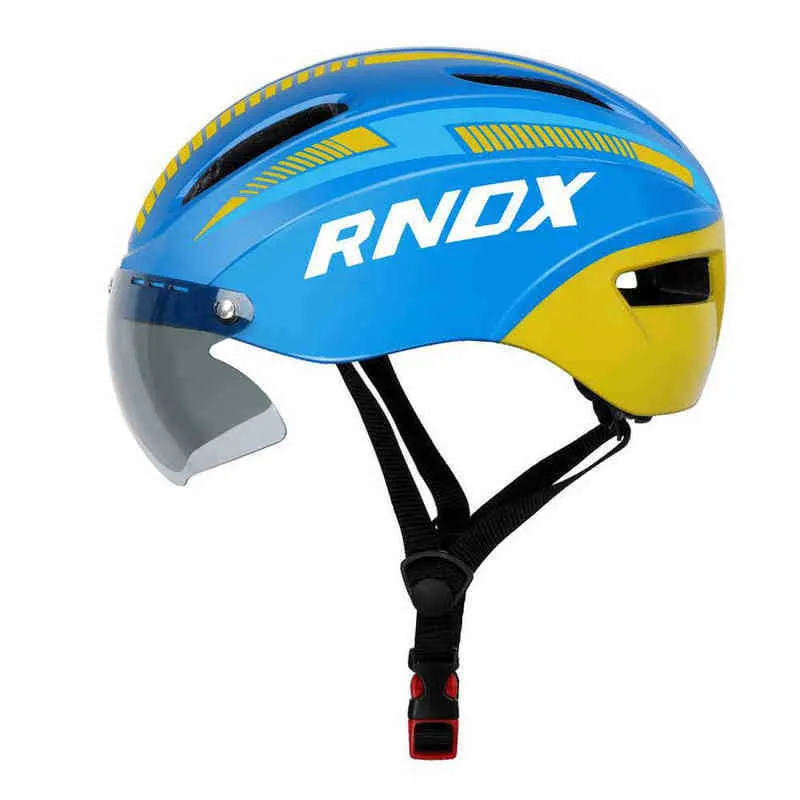 Fietshelmen Nieuwe RNOX tt tijdrit aero fietshelm Voor mannen vrouwen bril Sport Triathlon race racefiets helm met lens Casco Ciclismo T220921