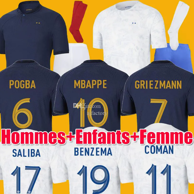 2022 Jersey de football 2022 2023 MBAPPE GRIEZMANN KANTE POGBA maillots de football maillot équipe français enfant kit chaussettes hommes fans version joueur