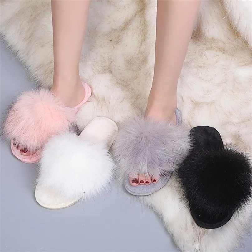 Tofflor Winter House Women Furry Warm Faux Flat Bedroom Ladies Shoes Slipon Indoor Slides 220926
