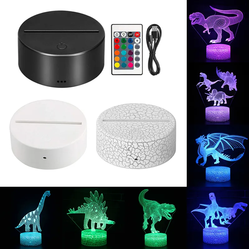 3D LED Lamp Dinosaur Night Lights Remote 16 Colors Base Lights Table Desk Lighting