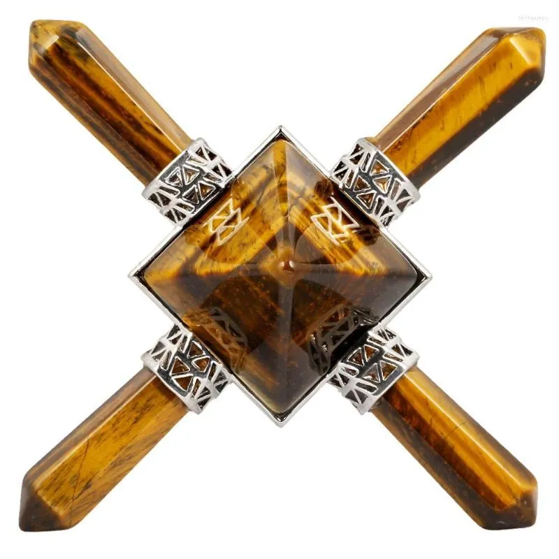 Smyckespåsar Tumbeelluwa Tiger's Eye Stone 4 Point Pyramid Energy Generator Reiki Chakra Healing Crystal Spiritual