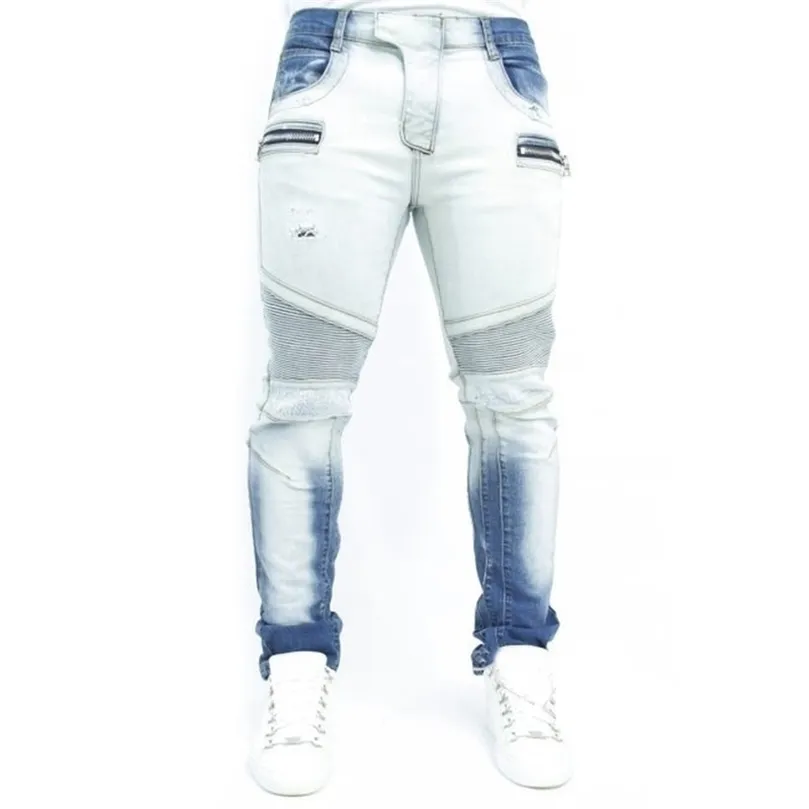 Mens Jeans Men Straight Zipper Biker Pants High Waisted Spring Autumn Streetwear Male Desiger Washed Trousers 220928