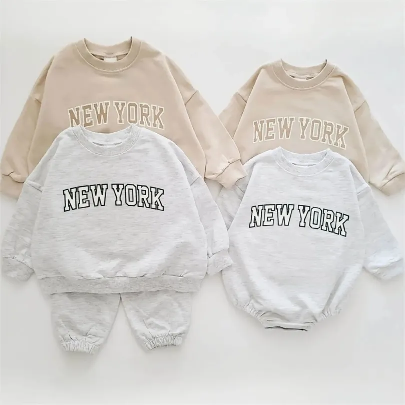 Clothing Sets INS Kids Boys York Sweatshirt Jogger Pants Set Autumn Baby Girls Clothes Toddler Hoodie and Pants 2 Pcs Outfit 220928