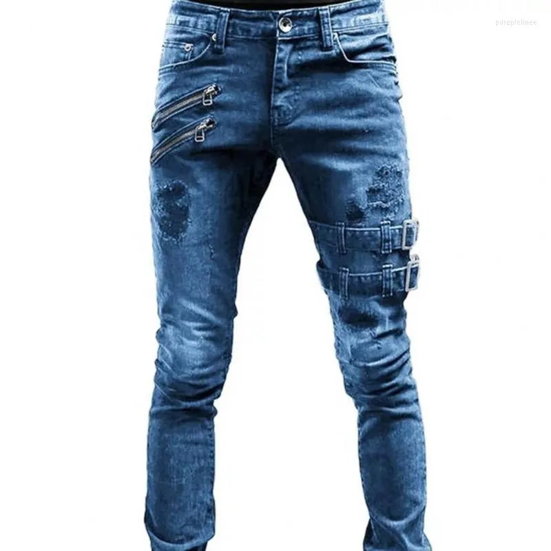 Jeans pour hommes Grande taille pour hommes Skinny Side Straps And Zips 3 Colors Pantalons Excellent Stretch TrousersMen's