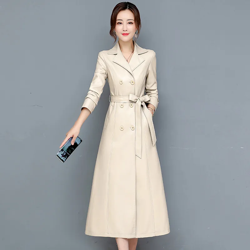 Femmes Cuir Faux Cuir Femmes Vestes M 7XL Femmes Manteau En Peau De Mouton Printemps Automne Mode Double Boutonnage Longue Veste En Cuir De Mouton Pardessus En Daim Survêtement