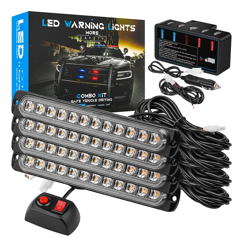 Car 4 X 12 LED Strobe Light Emergency Lights 12V Universal Surface Mount Auto Flashing For Car Truck Motorcycle Lightbar