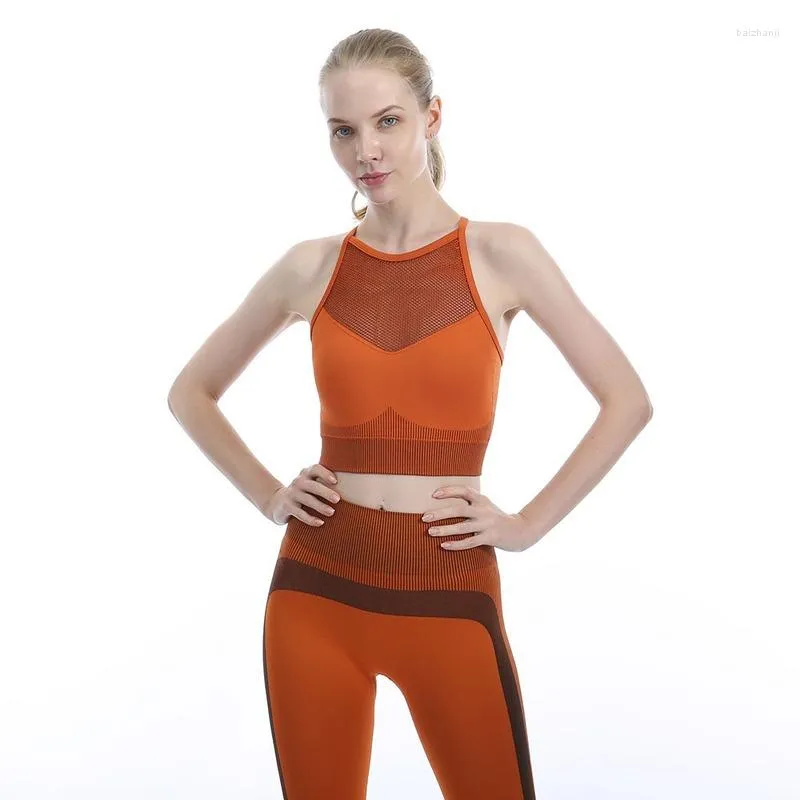 Bustiers korsetter Kvinna Sömlös Yoga Set Sports BH-träning Sportkläder Lady Sport Gym Beauty Back Hollow Double-Layer Träningskläder