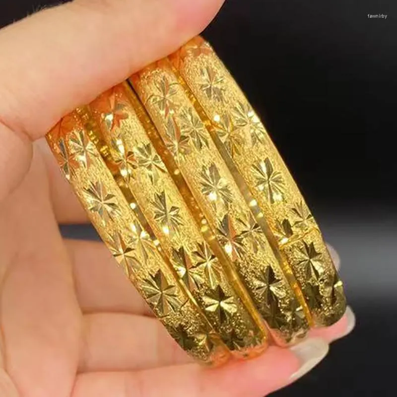 Bileklik 8mm/64mm Dubai Bangles Kadın Mücevherleri Etiyopya Orta Doğu Bilezikleri 24K Altın Renkli Kızlar Fransız Düğün Gelin Hediyeleri