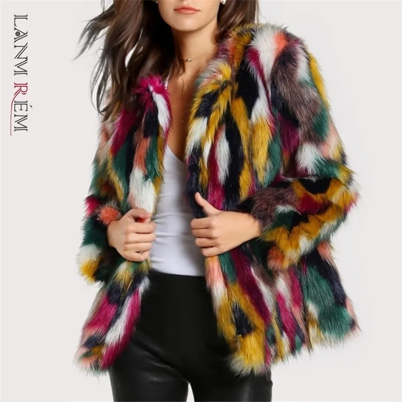 Womens Fur Faux LANMREM Autunno Inverno Colore Cappotto Donna Girocollo Manica lunga Tenere al caldo Imitazione Cappotti Moda donna 2W1955 220927