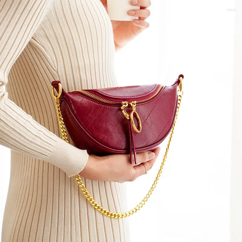 Evening Bags WOONAM Women Fashion Top Hide Genuine Calf Leather Cross Body Chain Shoulder Bag WB1088