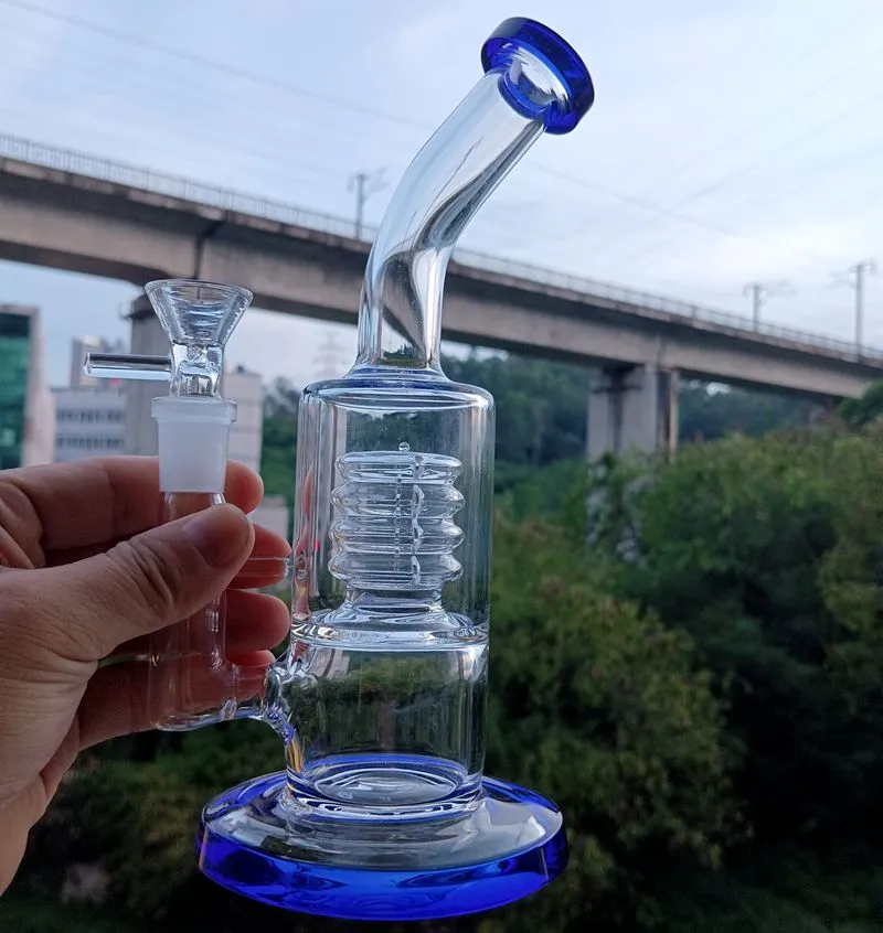 8.5 inch Thick Glass Water Bong Hookahs Blue Oil Dab Rigs Recyler Heady Smoking Pipes Perc